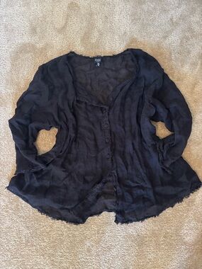 Eileen Fisher black cardigan woven sweater 3X
